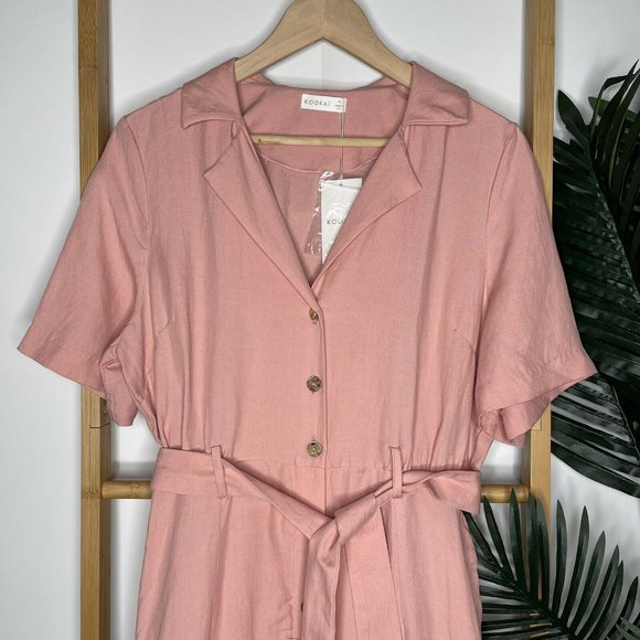 SOLD Kookai Dusty Pink Solace Jumpsuit Size 40 Tencel Linen Blend Collared - Picture 5 of 16